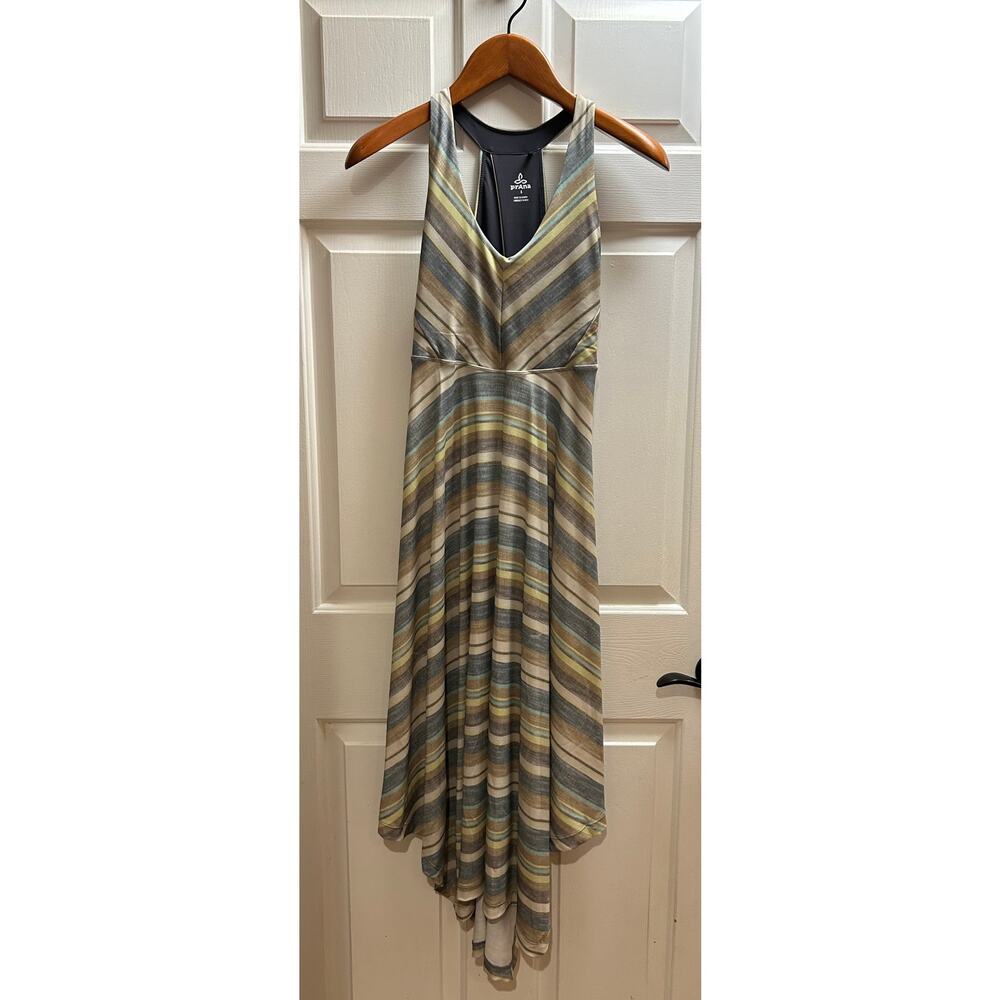 Prana Saxon Dress Stellar Soleil Multi Color Stripe Dress with Shelf Bra, Size S